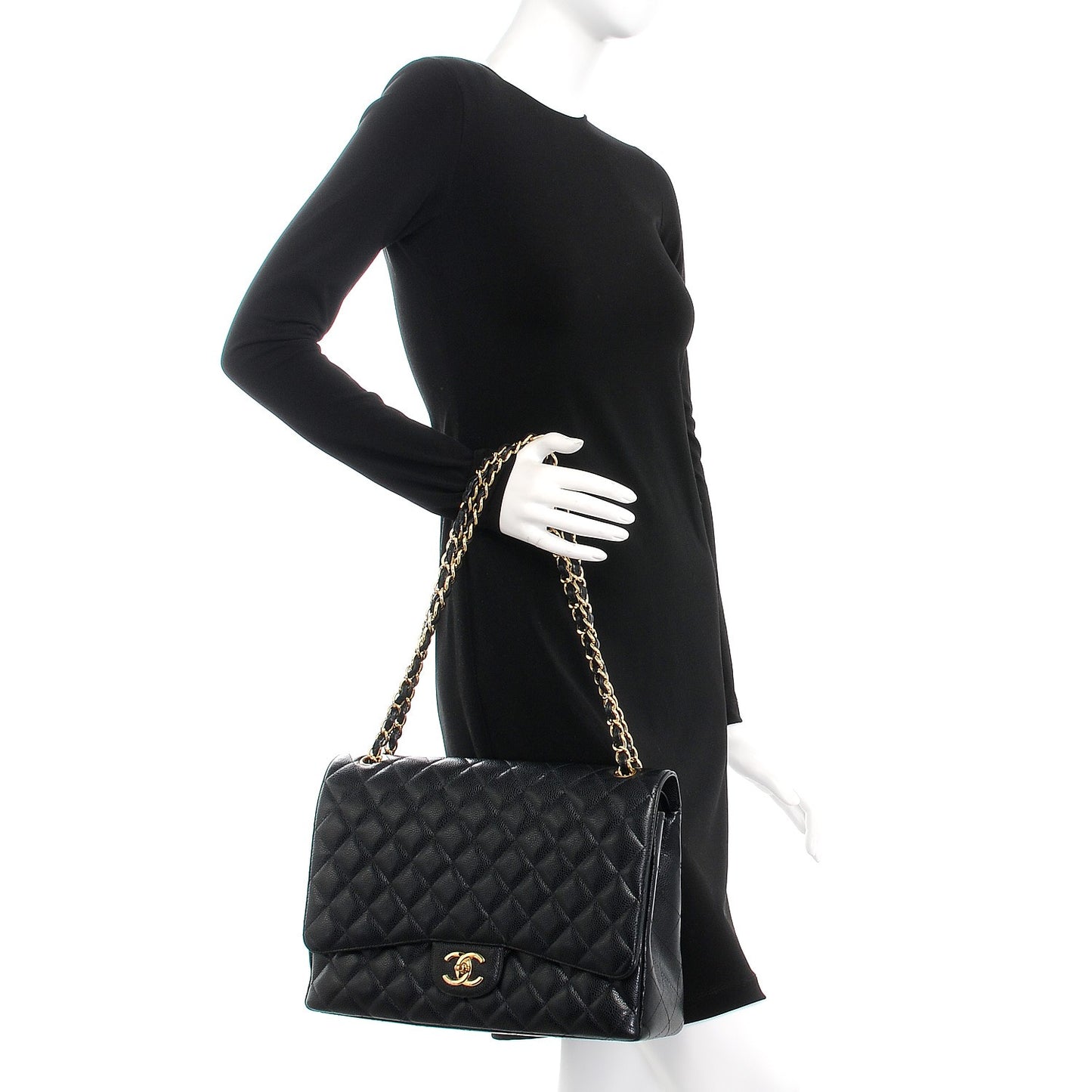 Caviar Quilted Maxi Double Flap Black
