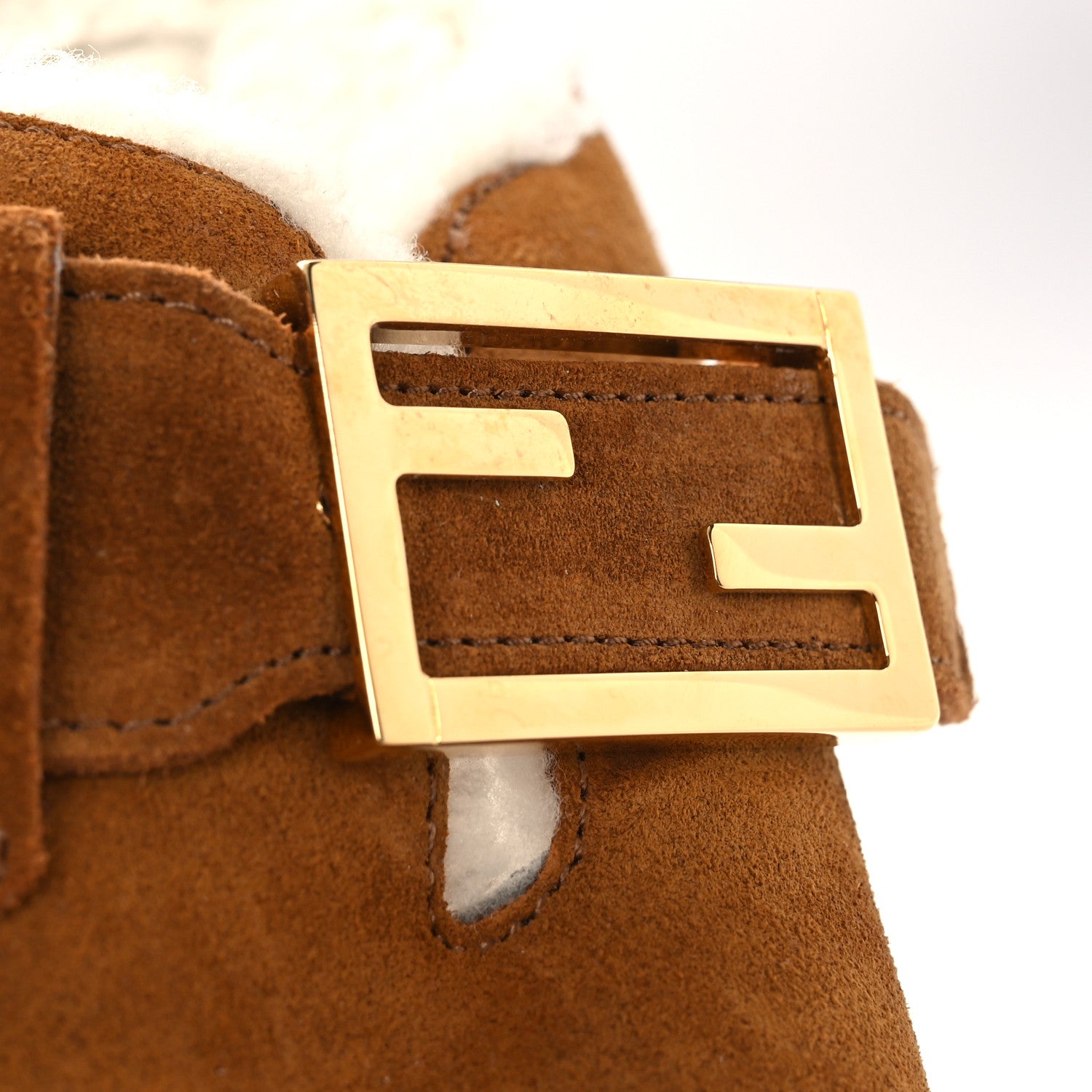 Fendi Suede Shearling Fendi Feel Buckled Clogs 37 Caramel Latte 12 of 12