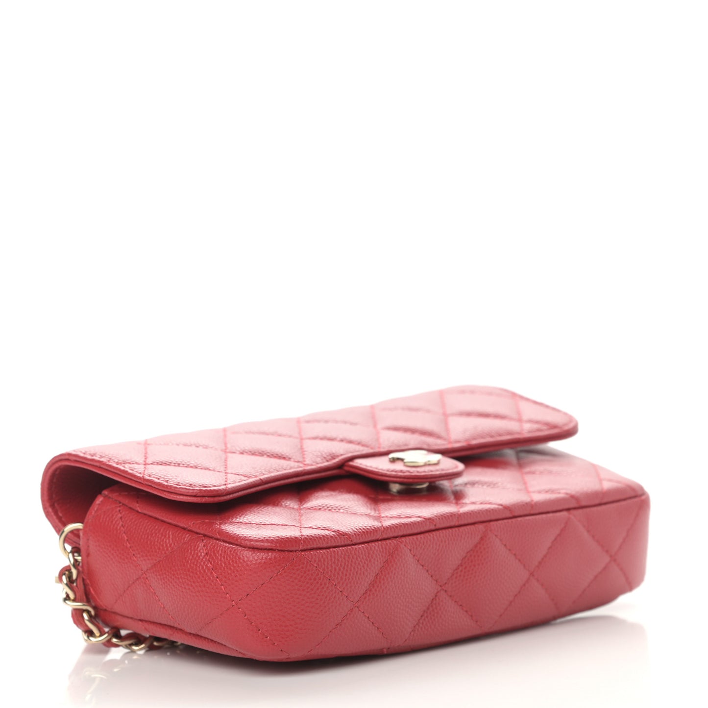 Caviar Quilted Flap Phone Holder With Chain Red