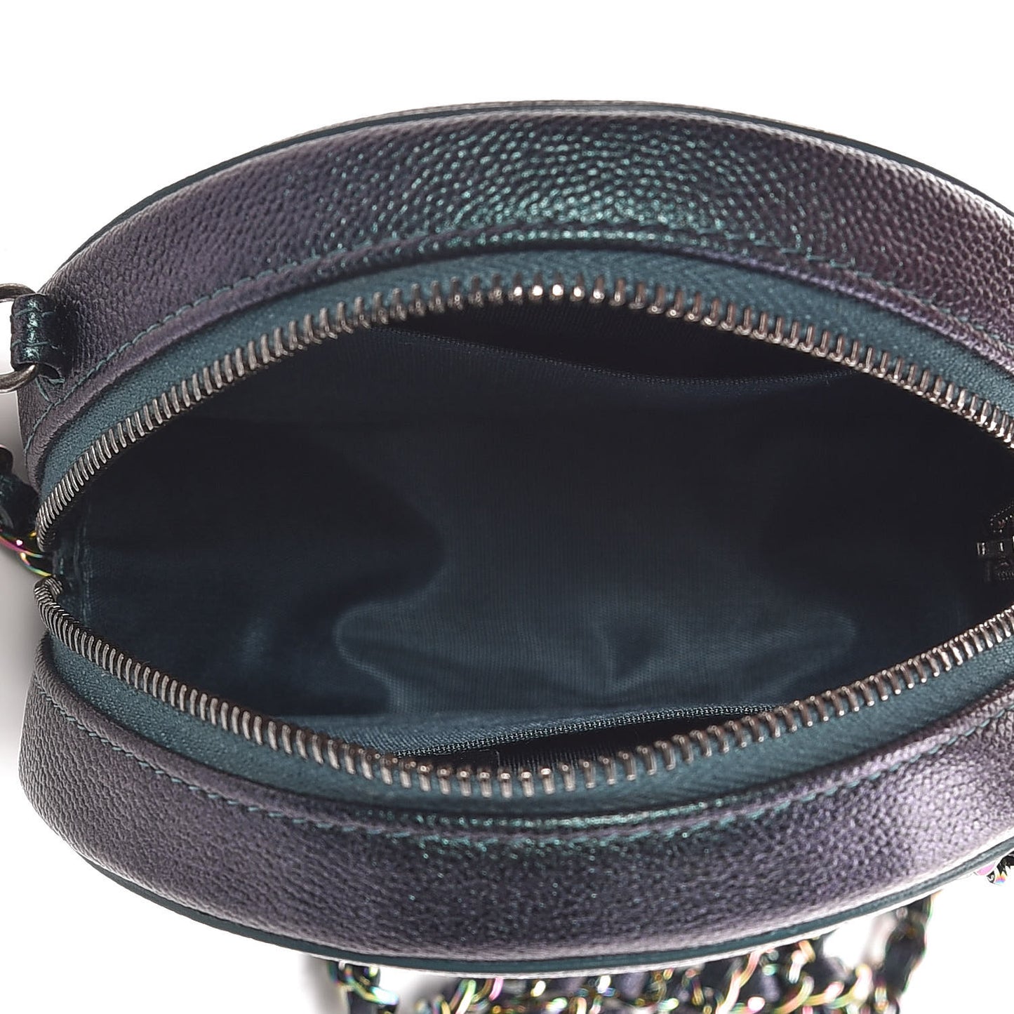 Iridescent Caviar Quilted Round Filigree Crossbody Dark Turquoise