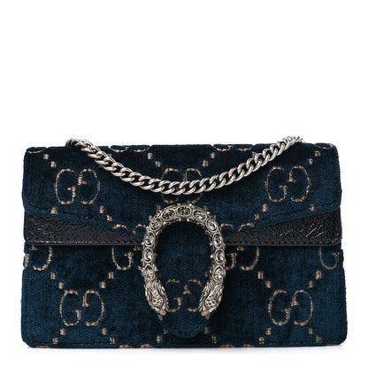 Gucci Velvet GG Monogram Super Mini Dionysus Shoulder Bag Blue Beige Black 1 of 9
