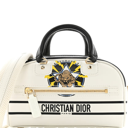 Christian Dior Calfskin Animal Print Micro Dior Vibe Zip Bowling Bag White Multicolor 8 of 11