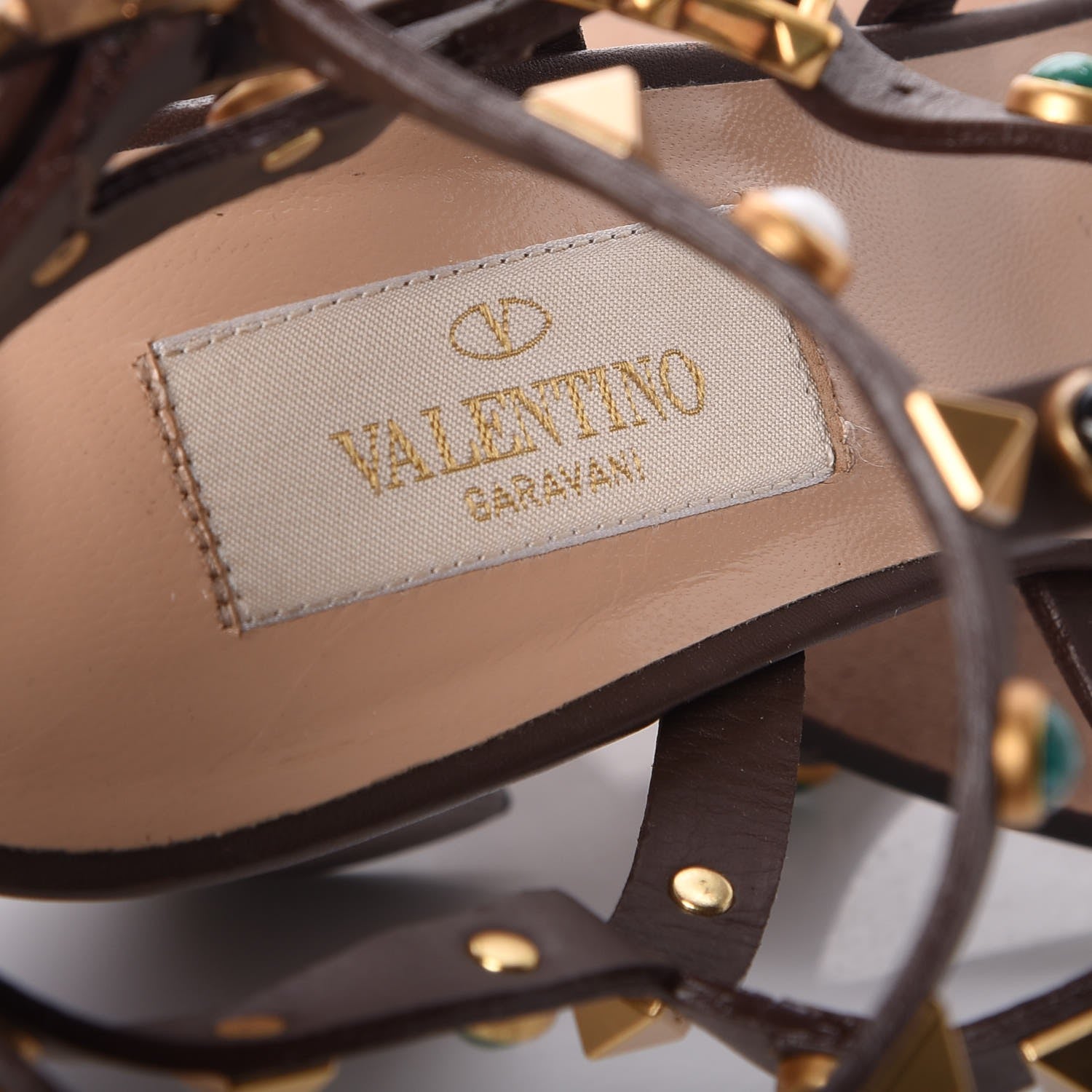 Valentino Garavani Calfskin Rockstud Rolling Cabochon 90mm City Sandals 36.5 Cacao 7 of 7