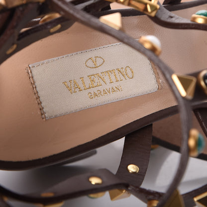 Valentino Garavani Calfskin Rockstud Rolling Cabochon 90mm City Sandals 36.5 Cacao 7 of 7