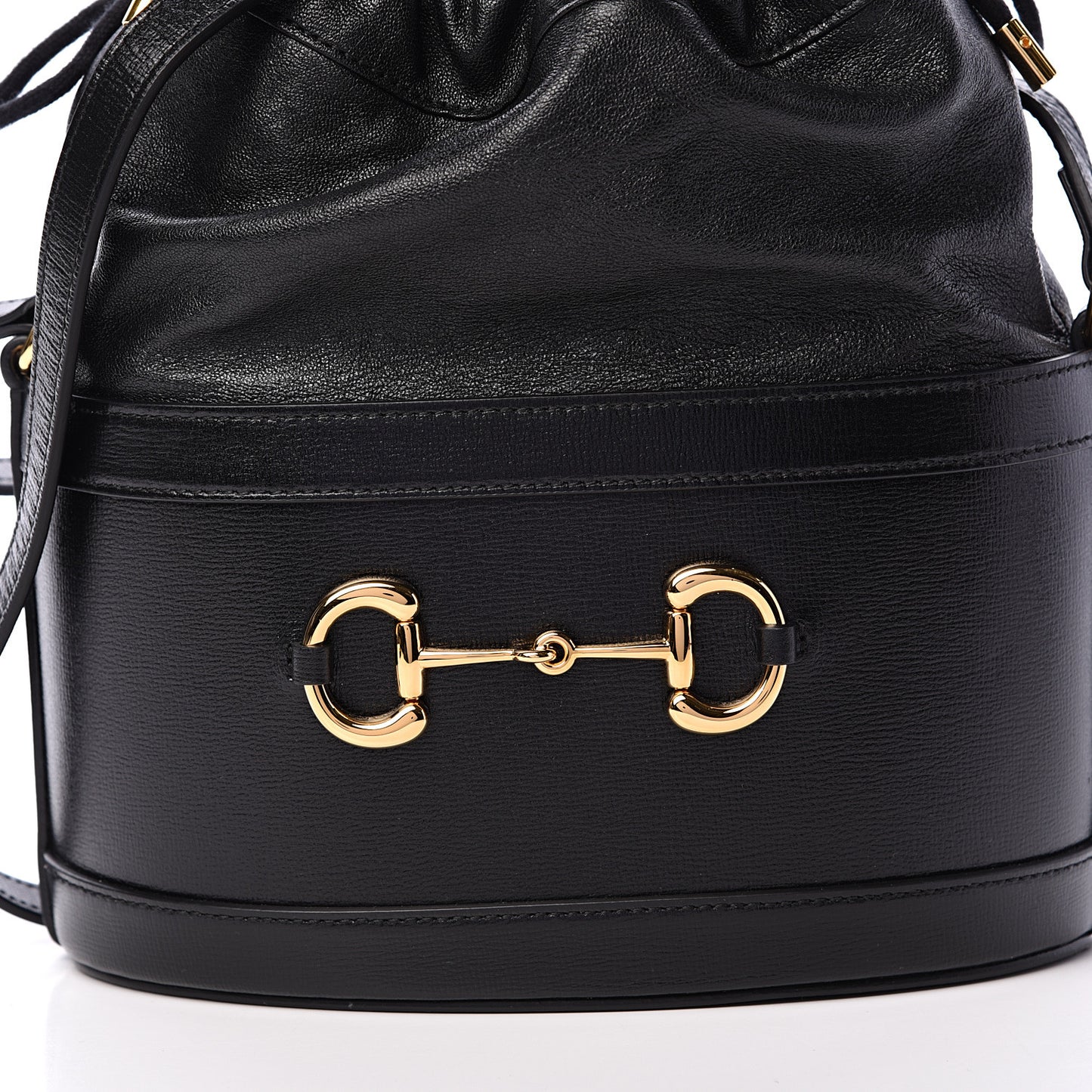 Azalea Sakai Calfskin Horsebit 1955 Drawstring Bucket Bag Black