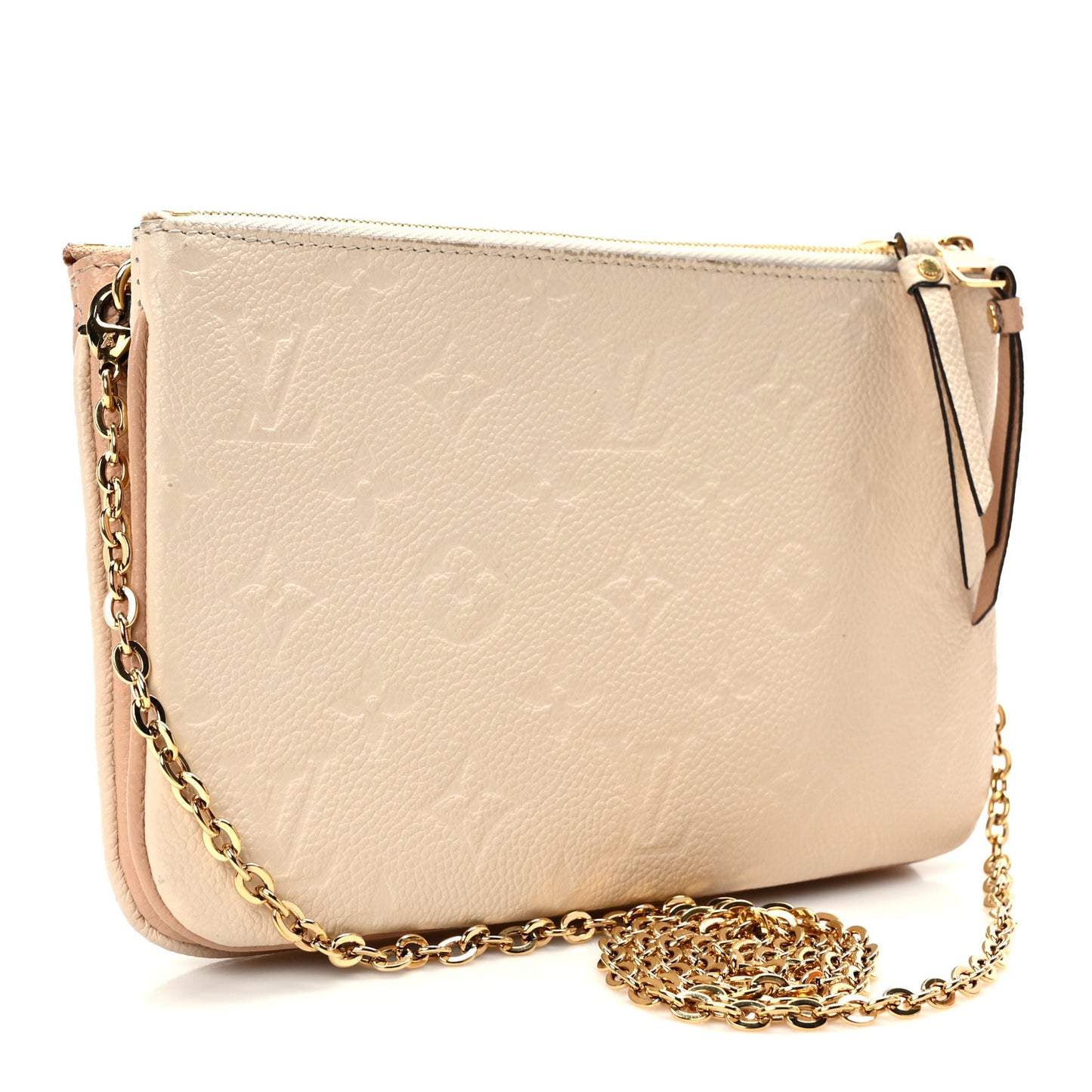 Empreinte Double Zip Pochette Beige Rose Creme