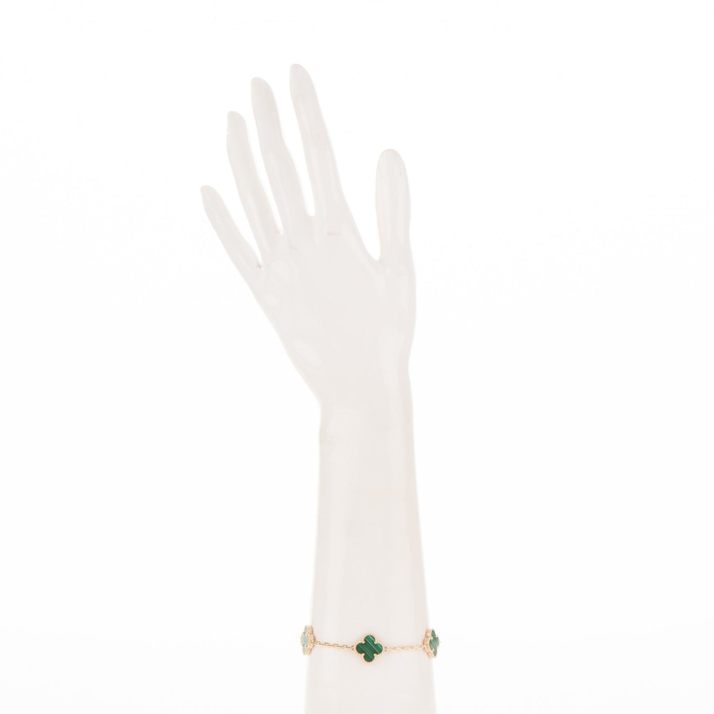 18K Yellow Gold Malachite 5 Motifs Vintage Alhambra Bracelet