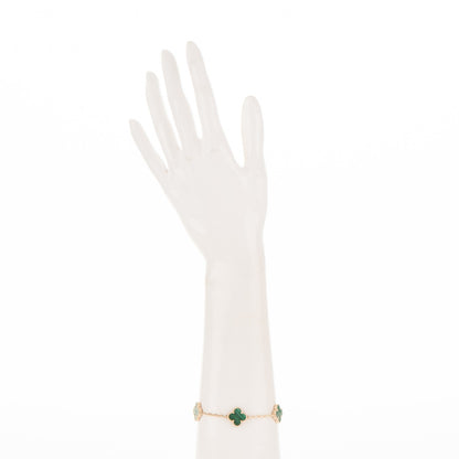 Van Cleef & Arpels 18K Yellow Gold Malachite 5 Motifs Vintage Alhambra Bracelet 2 of 6