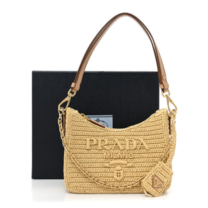 Prada Yarn Raffia Effect Crochet Mini Re-Edition 2000 Shoulder Bag Naturale 10 of 10