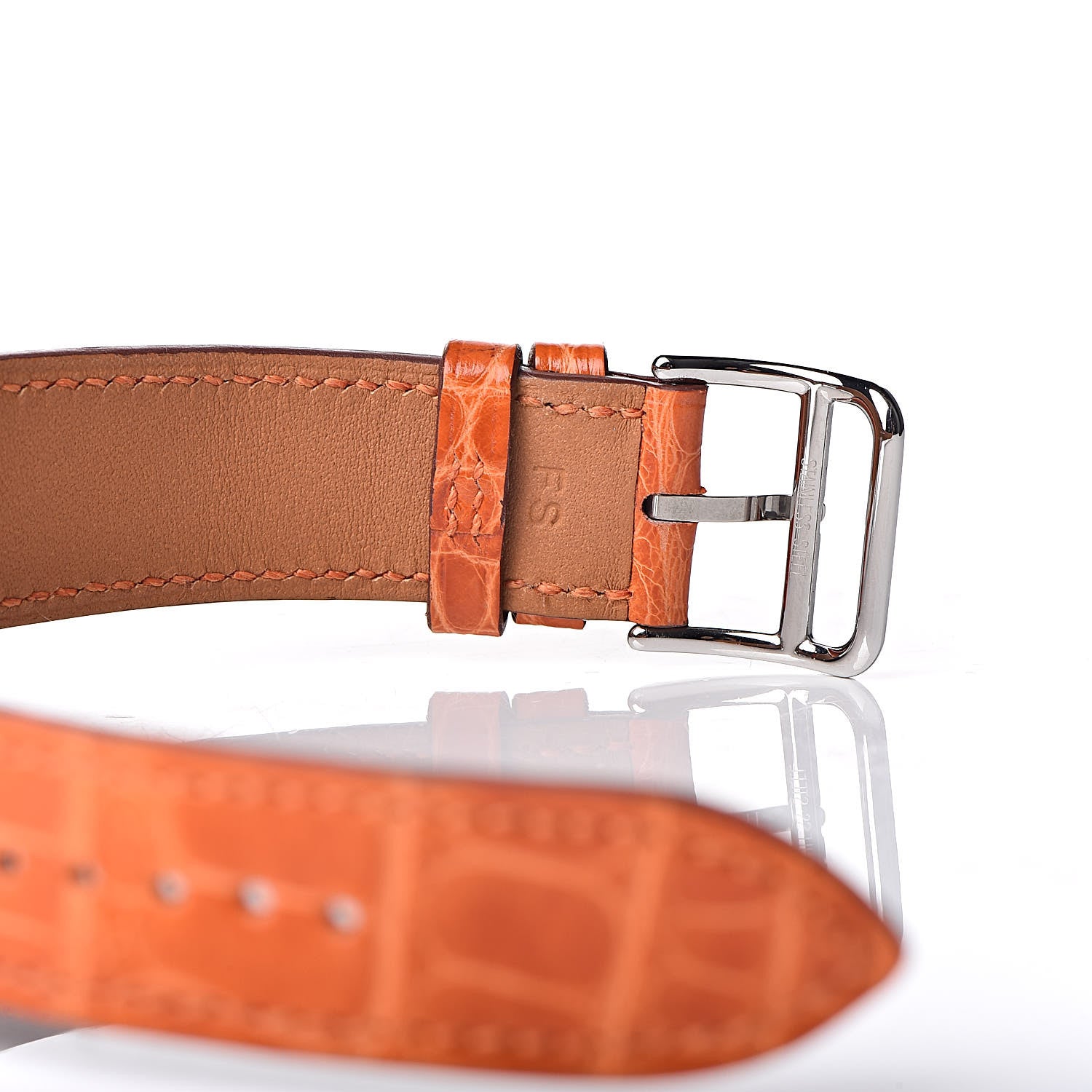 Hermes Stainless Steel Alligator Diamond Mother of Pearl 26mm Heure H Hour Quartz Watch Orange 6 of 8