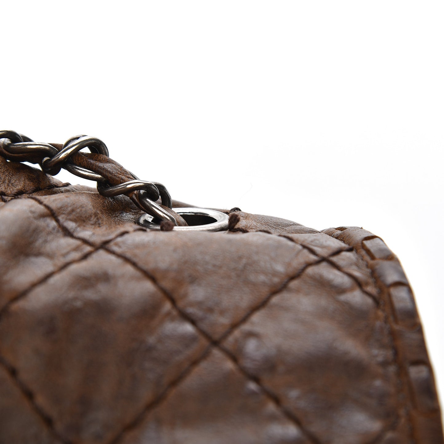 Aged Crumpled Calfskin Vintage Flap Brown