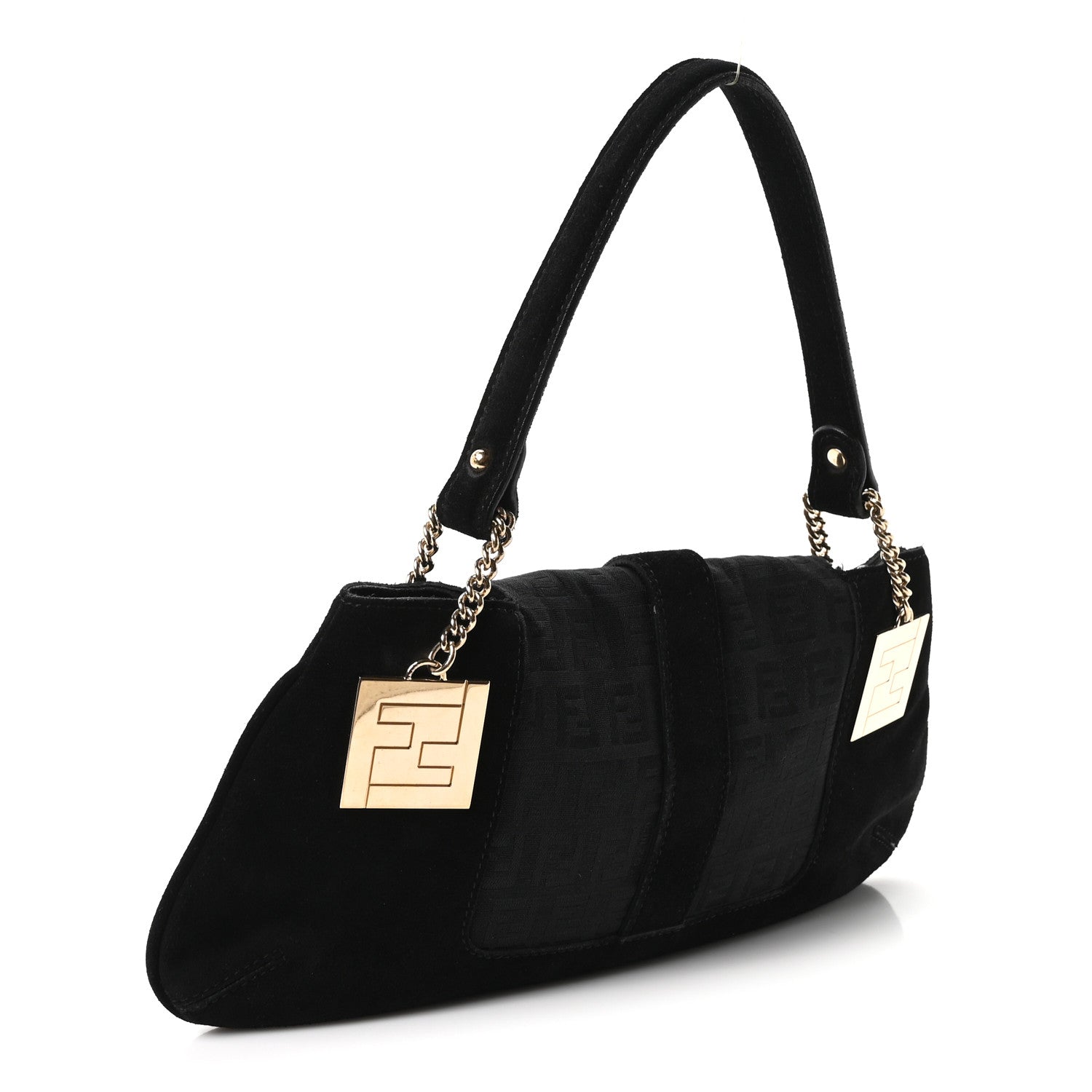 Fendi Suede Zucchino FF Shoulder Bag Black 3 of 10
