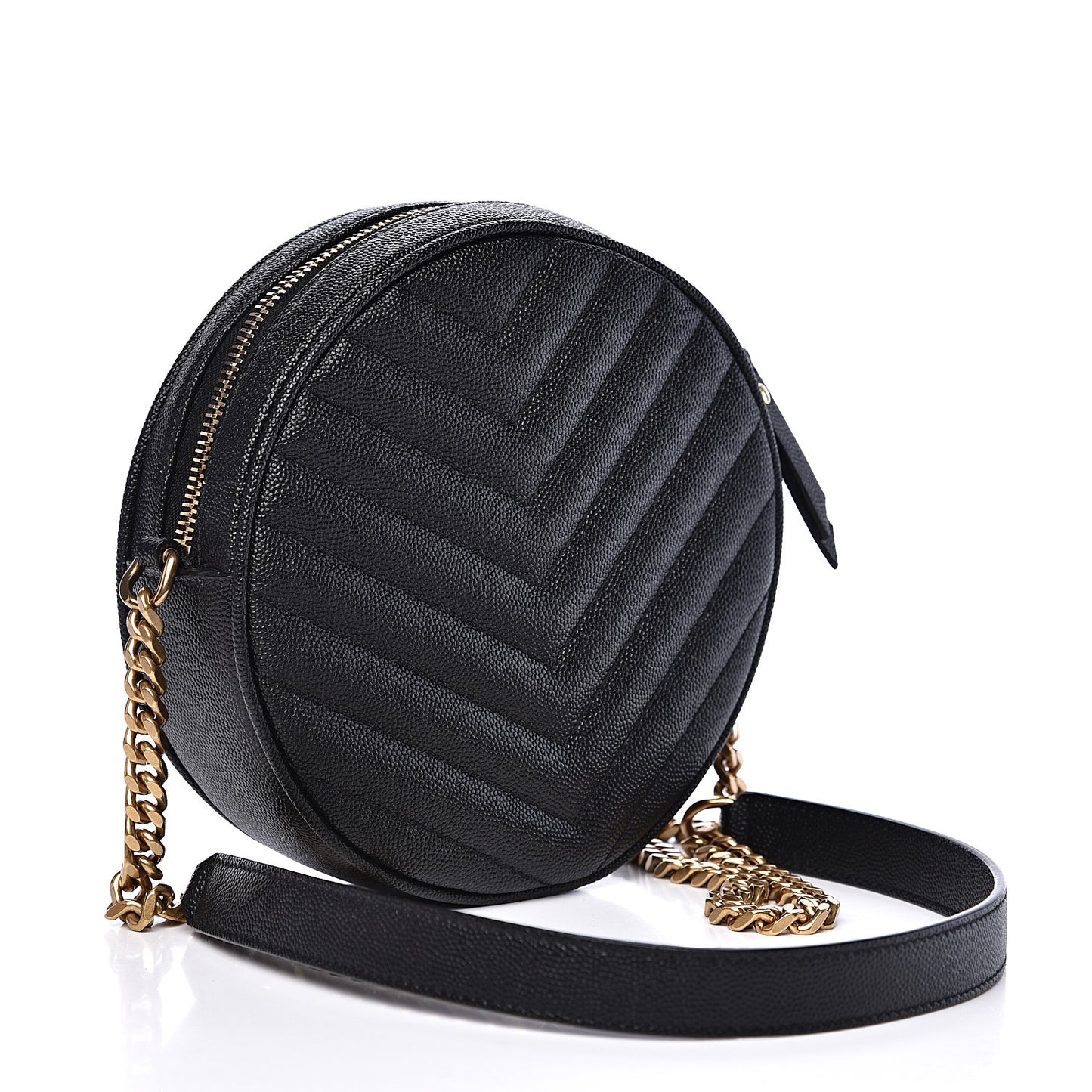 Grain De Poudre Matelasse Chevron Quilted Round Vinyle Camera Bag Black