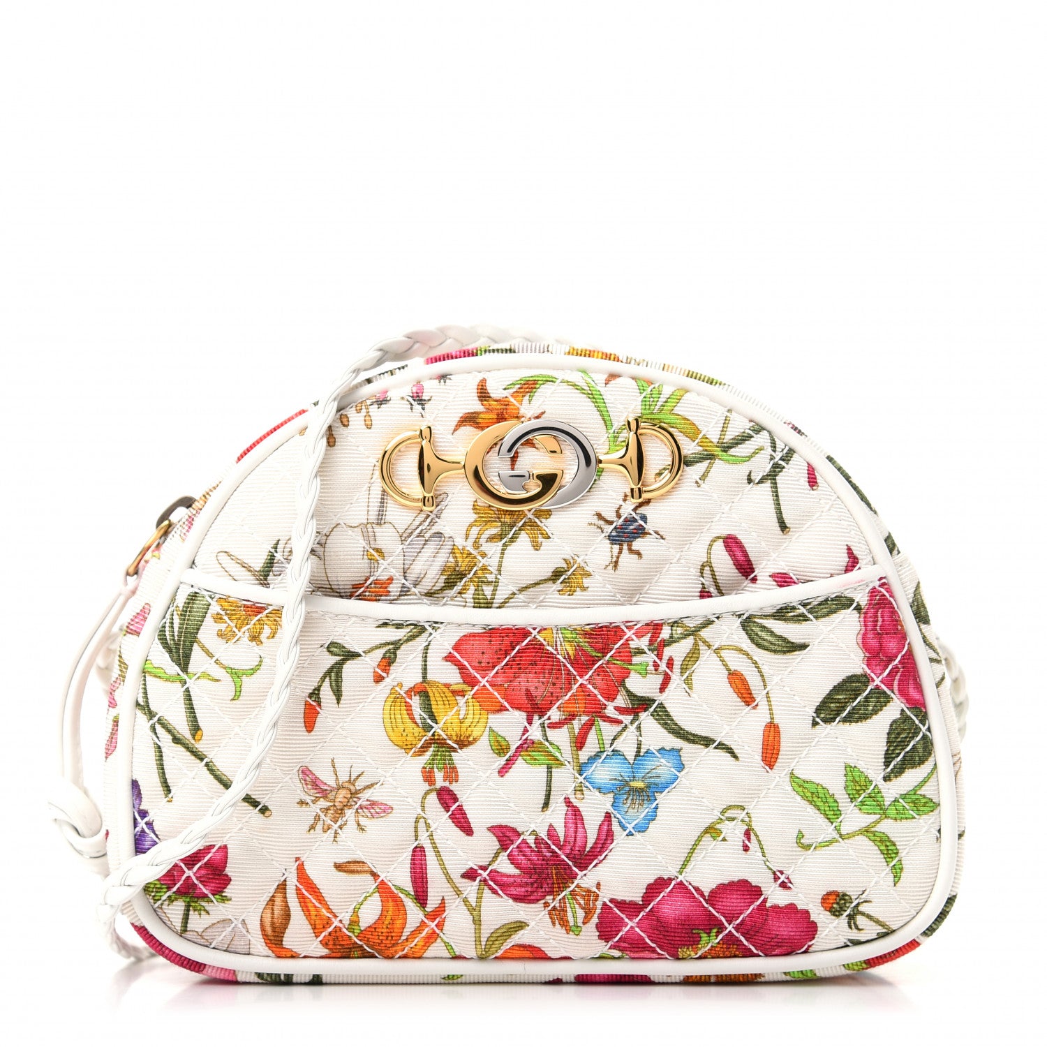 Gucci Canvas Flora Floral Trapuntata Mini Zumi Dome Shoulder Bag White 1 of 10