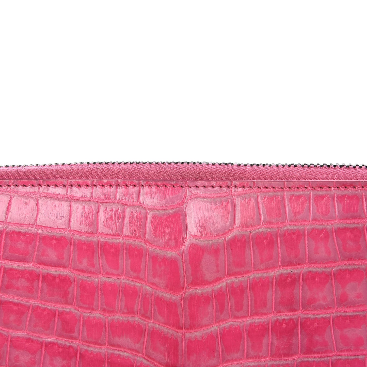 Shiny Crocodile Fume Zip Around Wallet Bright Pink