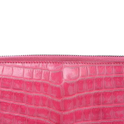Bottega Veneta Shiny Crocodile Fume Zip Around Wallet Bright Pink 10 of 10