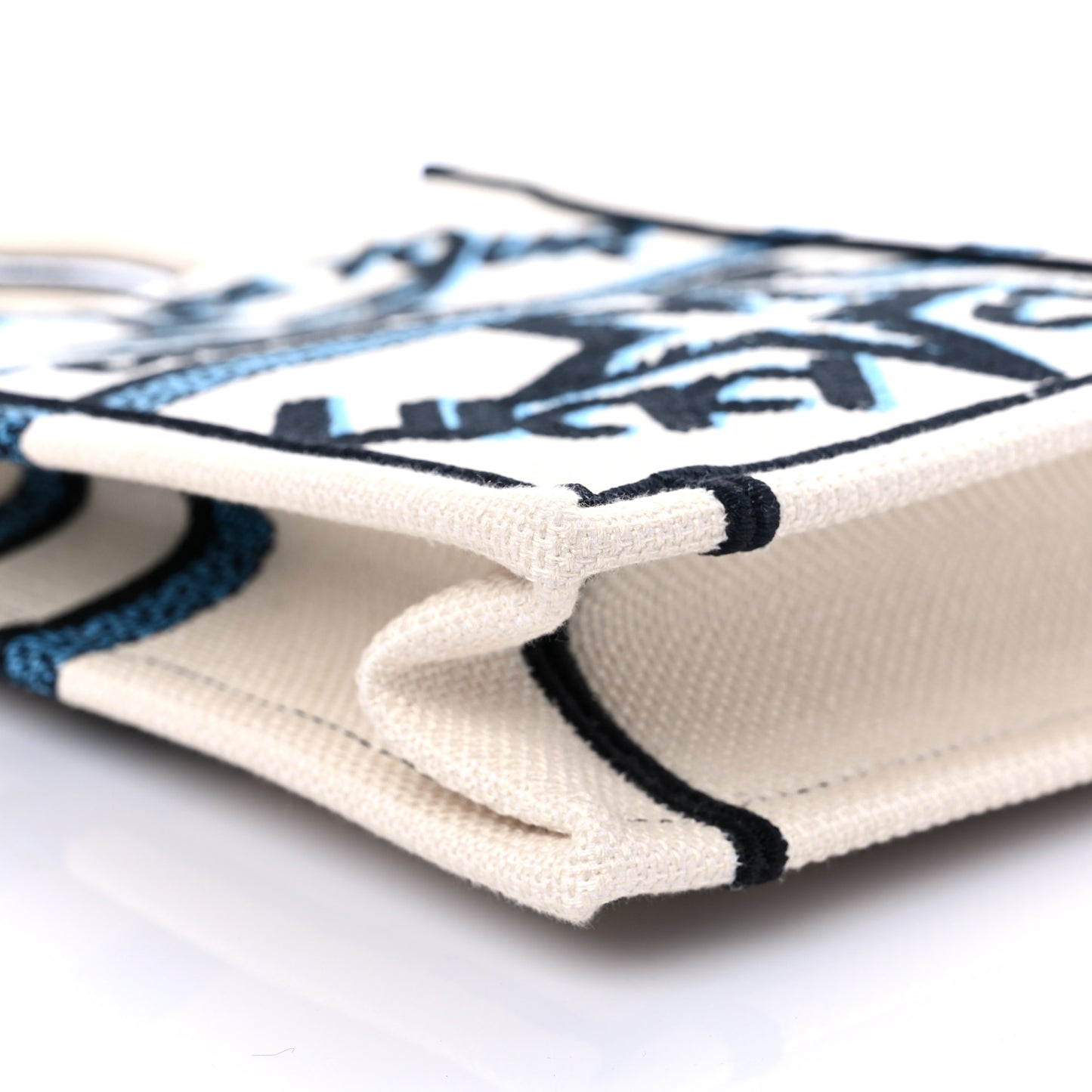 Canvas Embroidered Vertical Lucky Star Book Tote White Multicolor