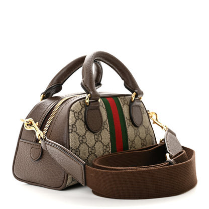 Gucci GG Supreme Monogram Textured Dollar Calfskin Web Mini Ophidia Top Handle Bowler Bag Beige Ebony New Acero 3 of 14