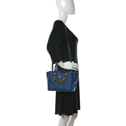 Versace Denim Mini La Medusa Chain Tote Navy Blue 3 of 9