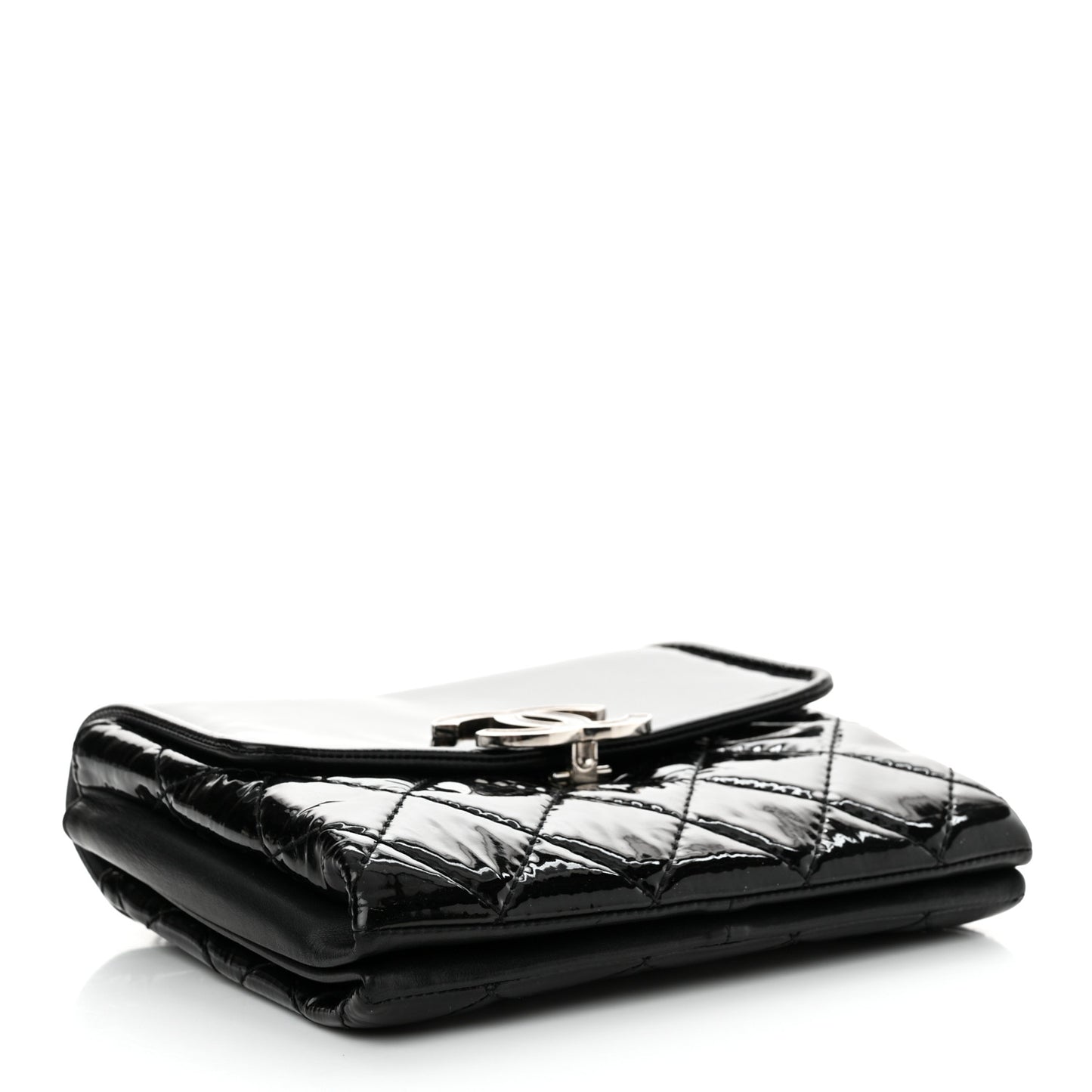 Patent Quilted Hamptons Flap Bag Black