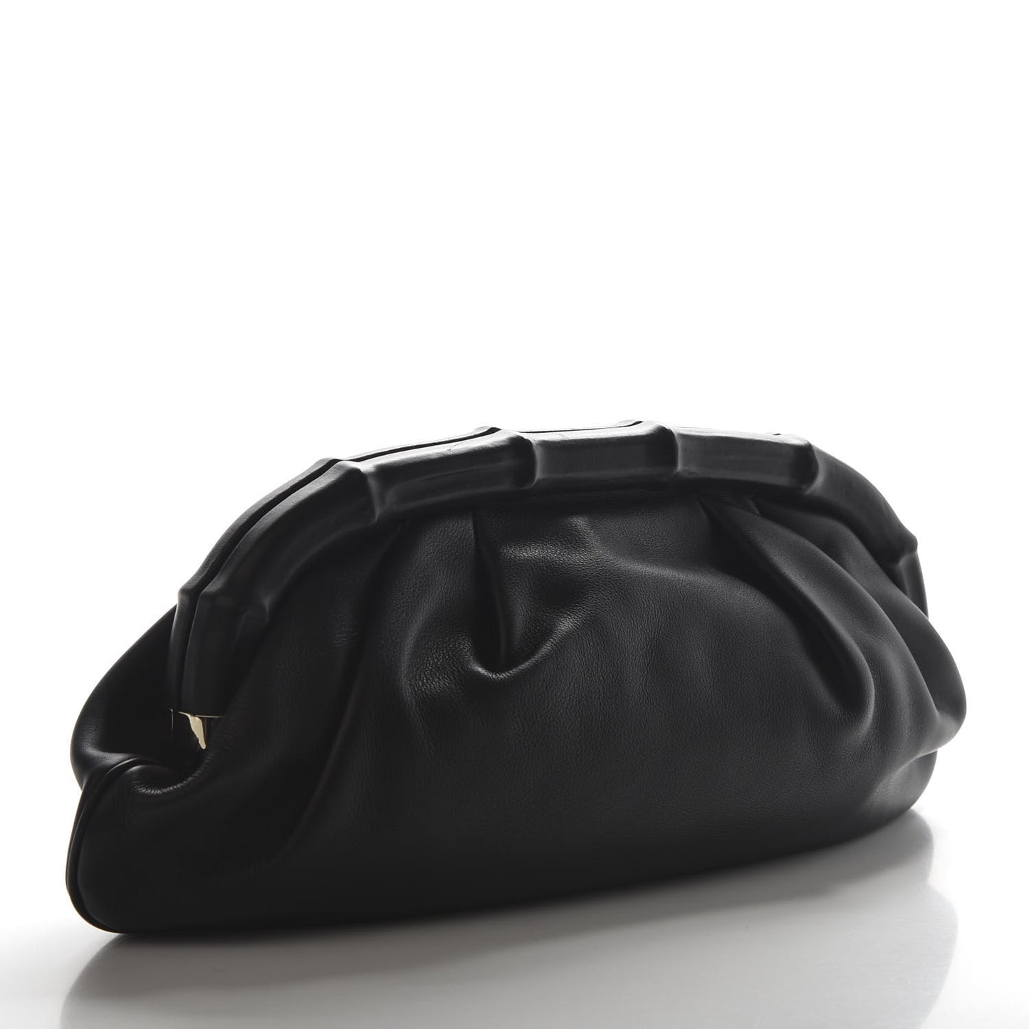 Calfskin Bamboo Frame Top Tassel Clutch Black
