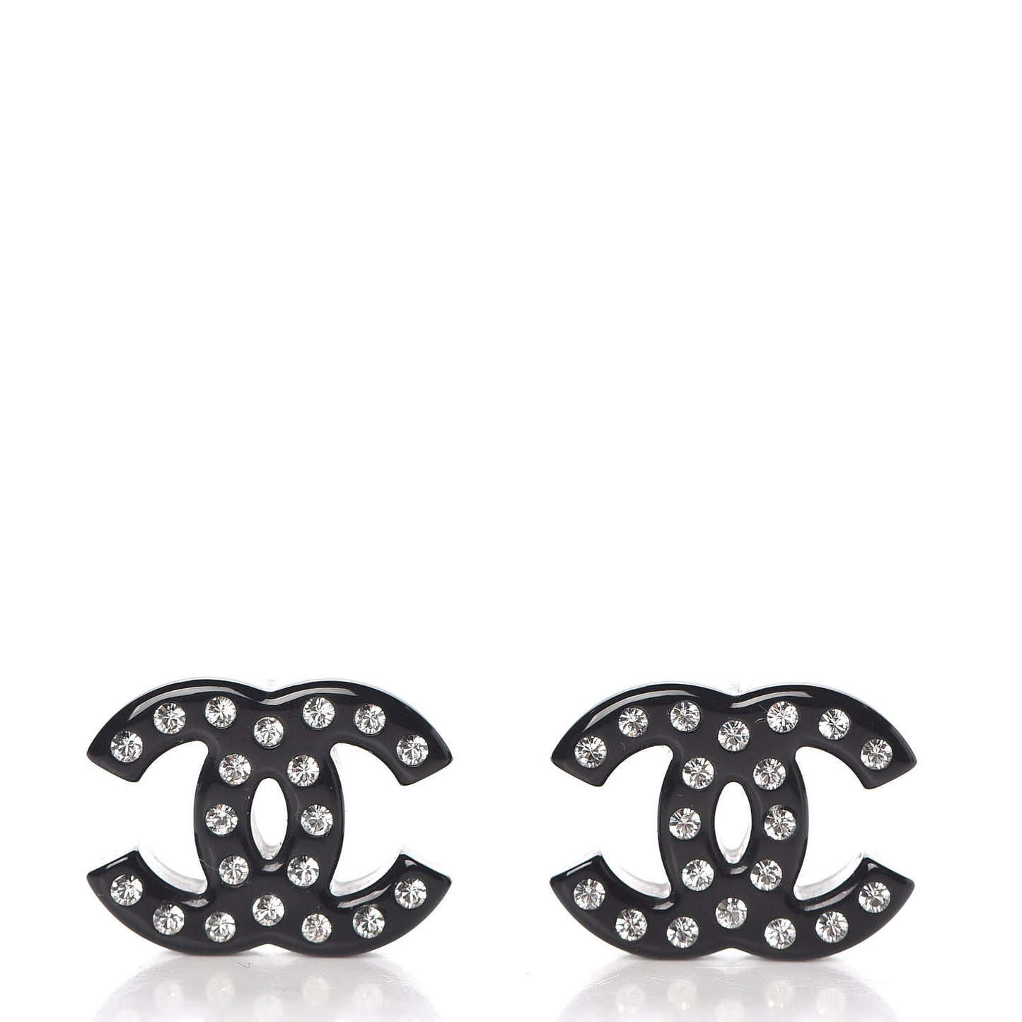 Resin Crystal CC Earrings Black