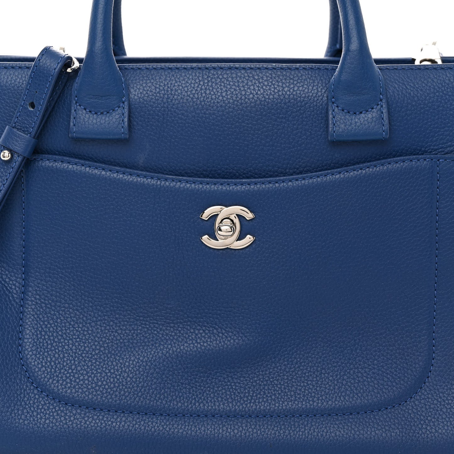 Grained Calfskin Small Neo Executive Shopper Tote Blue