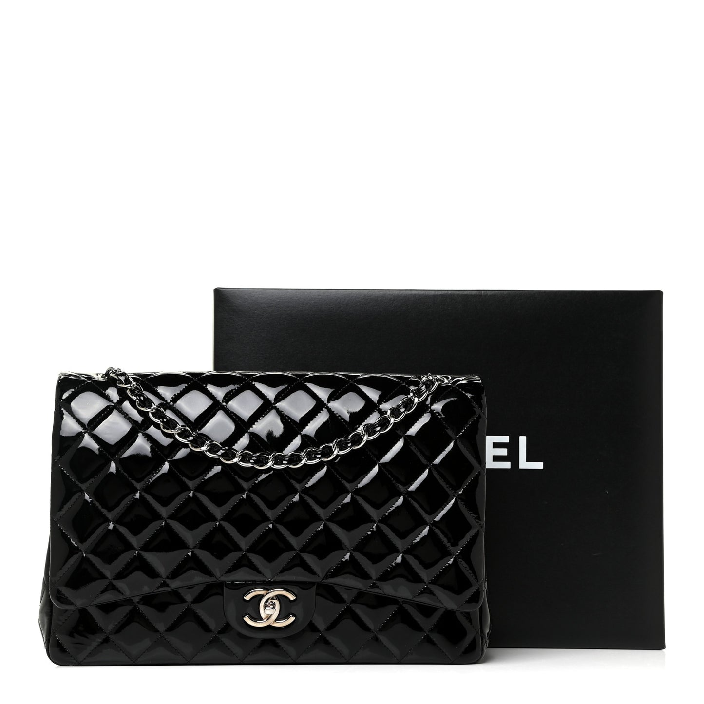Patent Quilted Maxi Double Flap Black