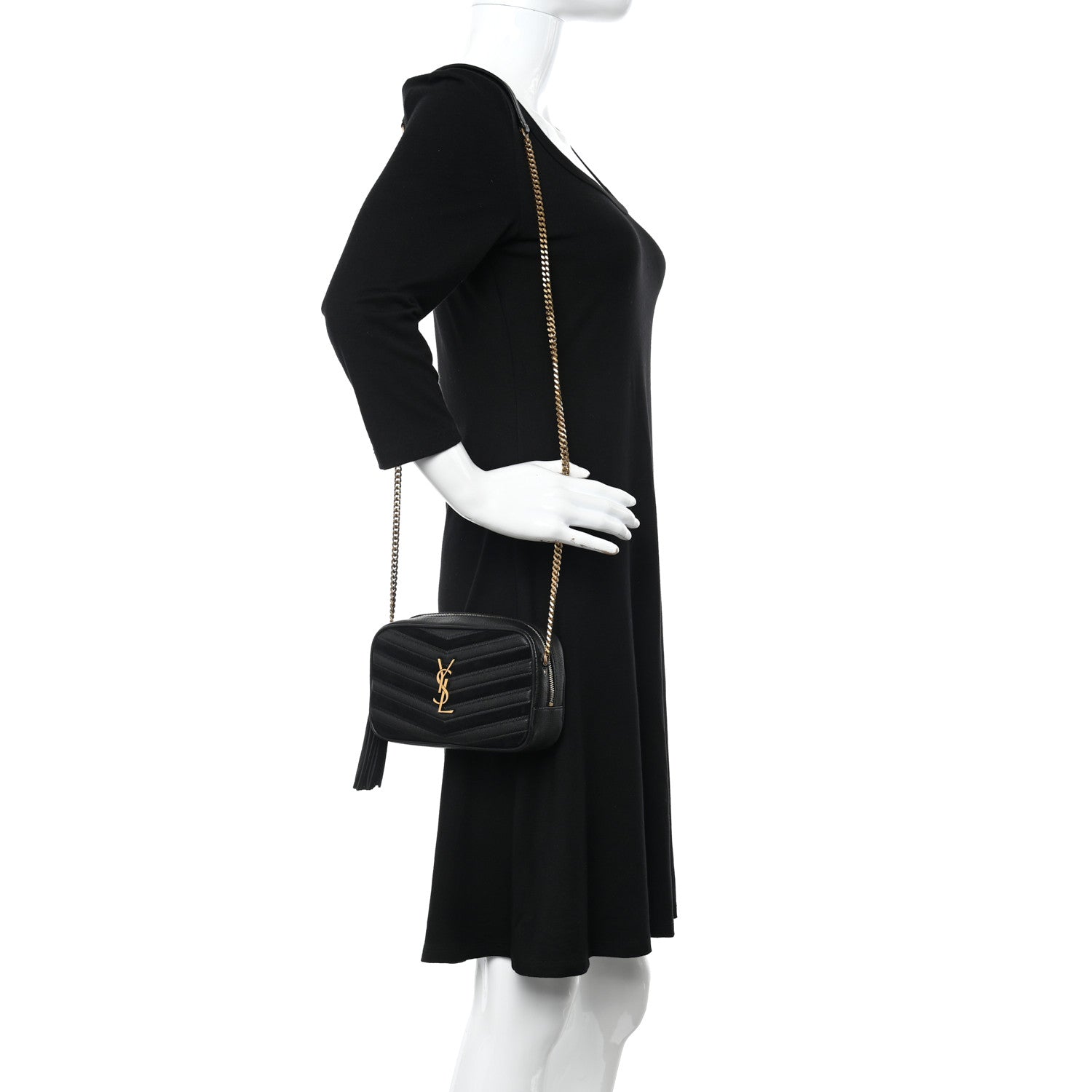 Saint Laurent Calfskin Suede Matelasse Monogram Mini Lou Camera Bag Black 2 of 11