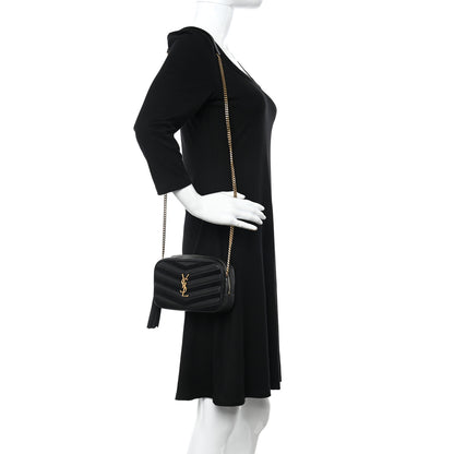 Saint Laurent Calfskin Suede Matelasse Monogram Mini Lou Camera Bag Black 2 of 11