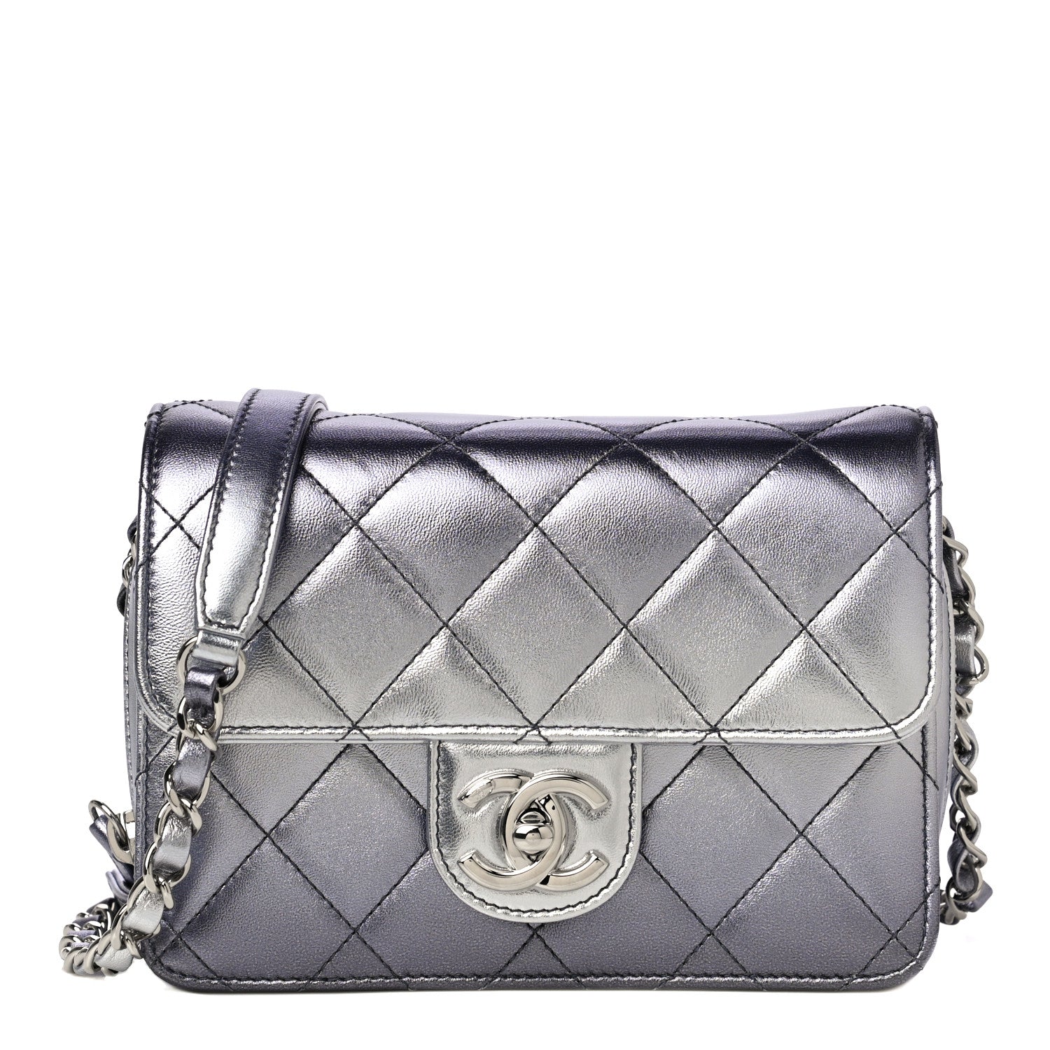Chanel Metallic Lambskin Like A Wallet Flap Silvery Black 1 of 17