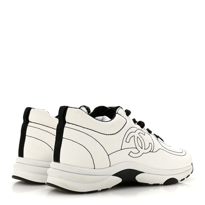 Chanel Cotton Womens CC Sneakers 39.5 White Black 5 of 9
