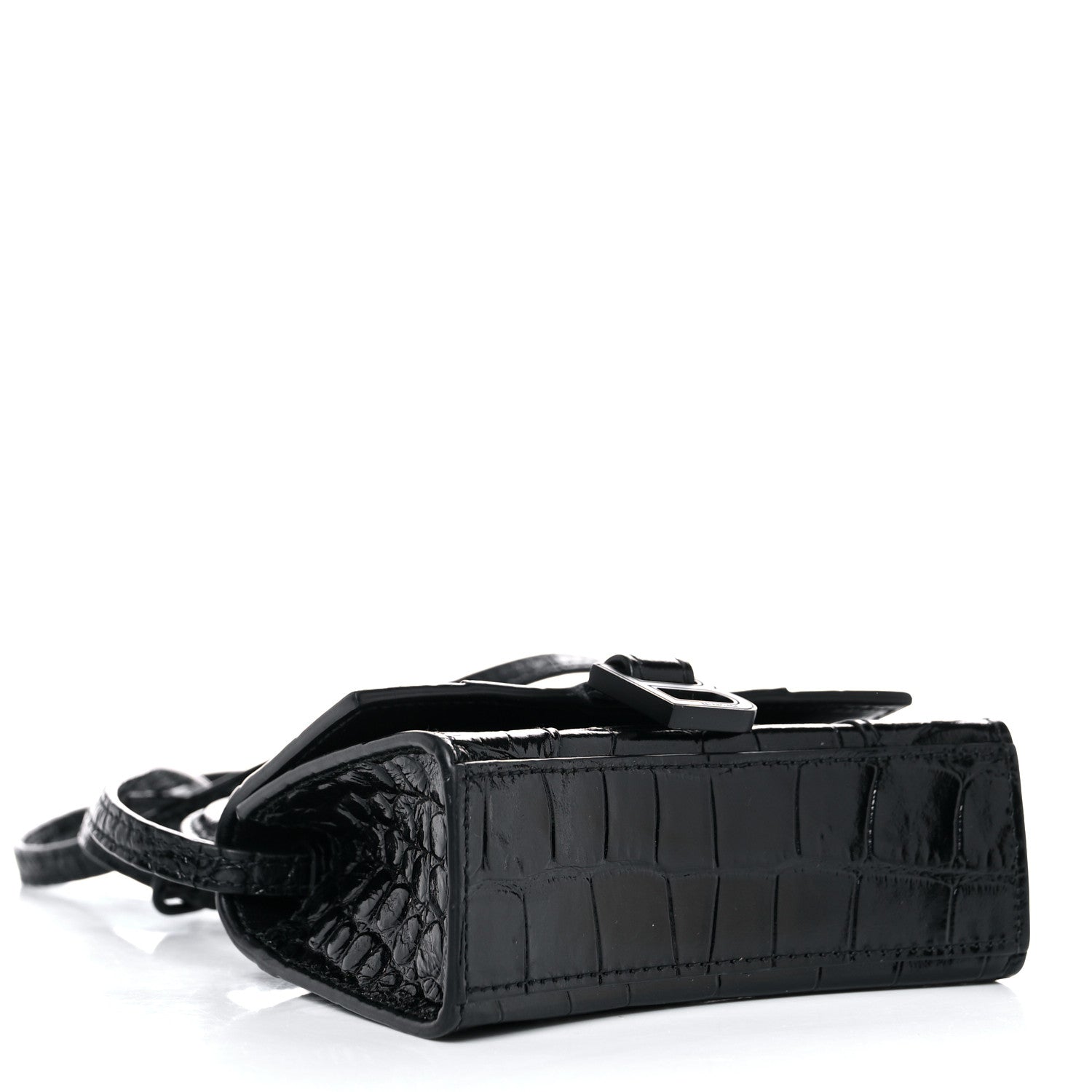 Balenciaga Shiny Calfskin Monochrome Crocodile Embossed Hourglass Top Handle Bag Mini Black 4 of 15