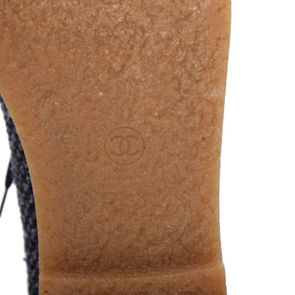 Chanel Tweed Calfskin Patent CC Lace Up Short Boots 38.5 Black Grey Dark Navy 9 of 11