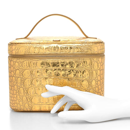 Chanel Metallic Calfskin Crocodile Embossed Cocodile Top Handle Vanity Gold 2 of 12