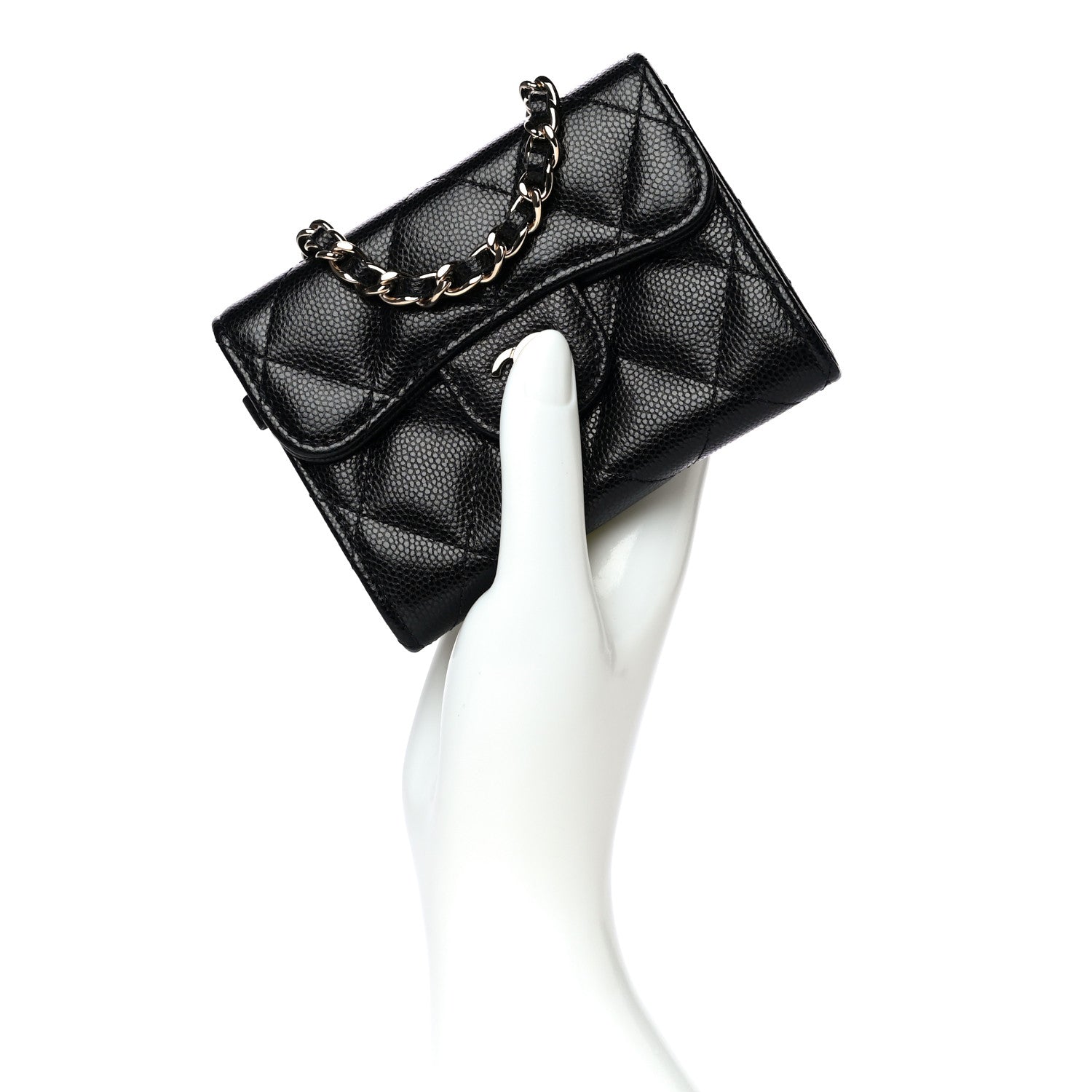 Chanel Caviar Quilted Flap Card Holder Chain Wristlet Black 2 of 12