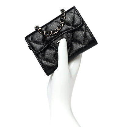 Chanel Caviar Quilted Flap Card Holder Chain Wristlet Black 2 of 12