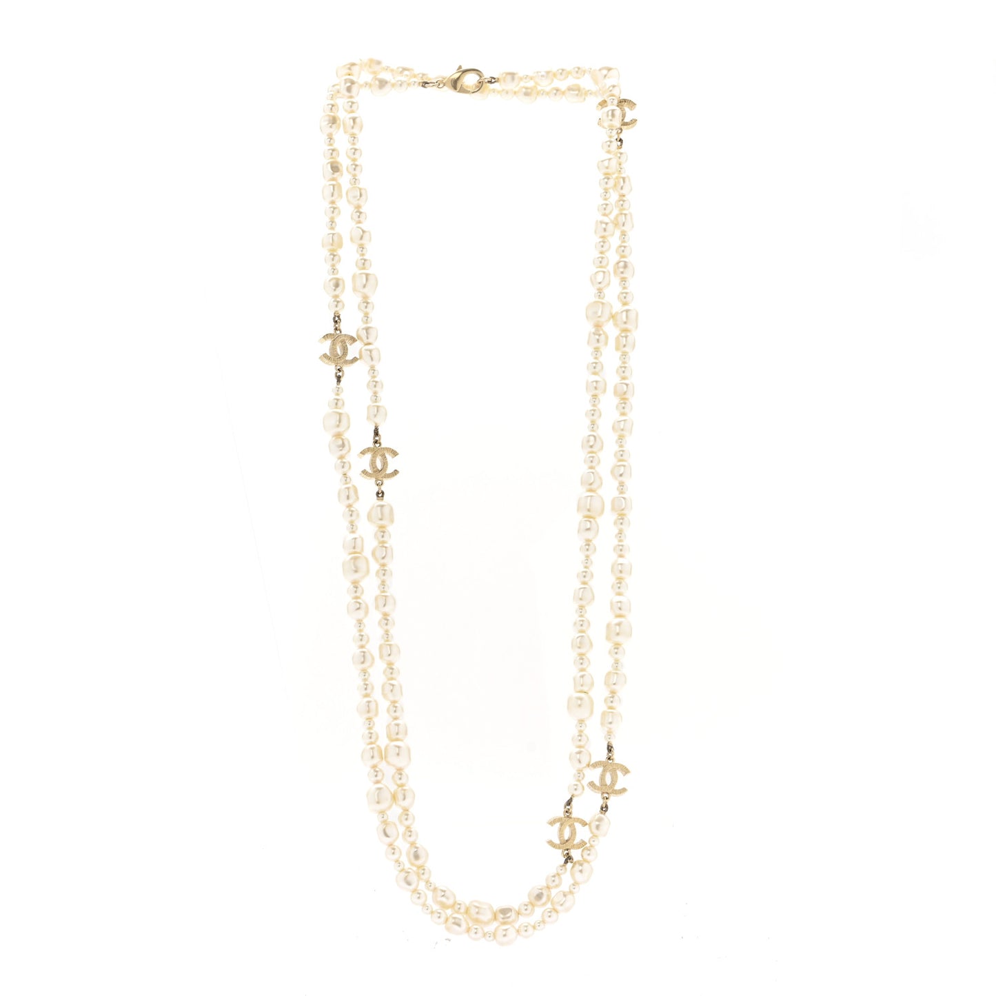 Irregular Pearl CC Long Necklace Light Gold