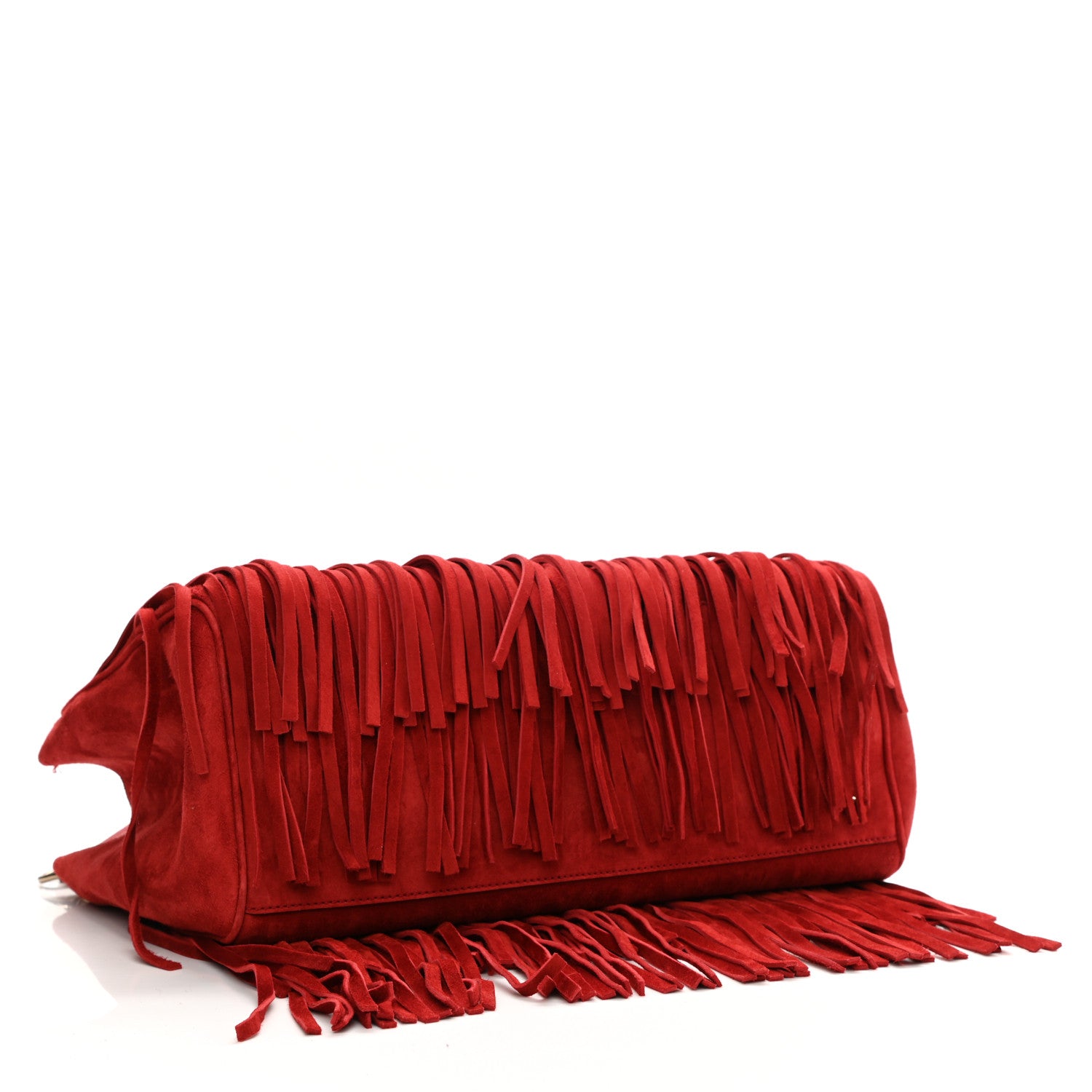 Gucci Suede Bamboo Fringe Medium Shopper Tote Red 4 of 12