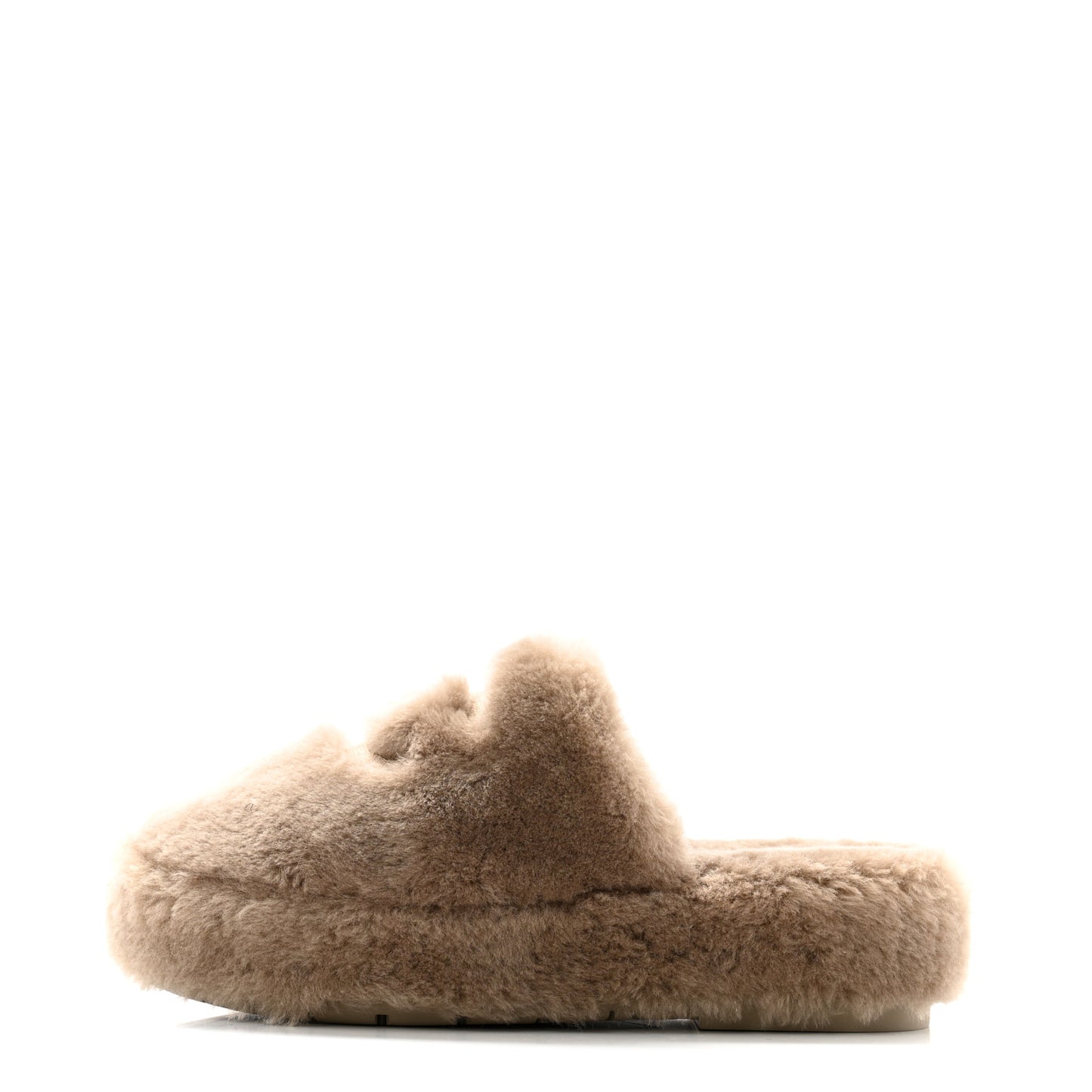 Shearling Lambskin CC Flat Mules 36 Beige