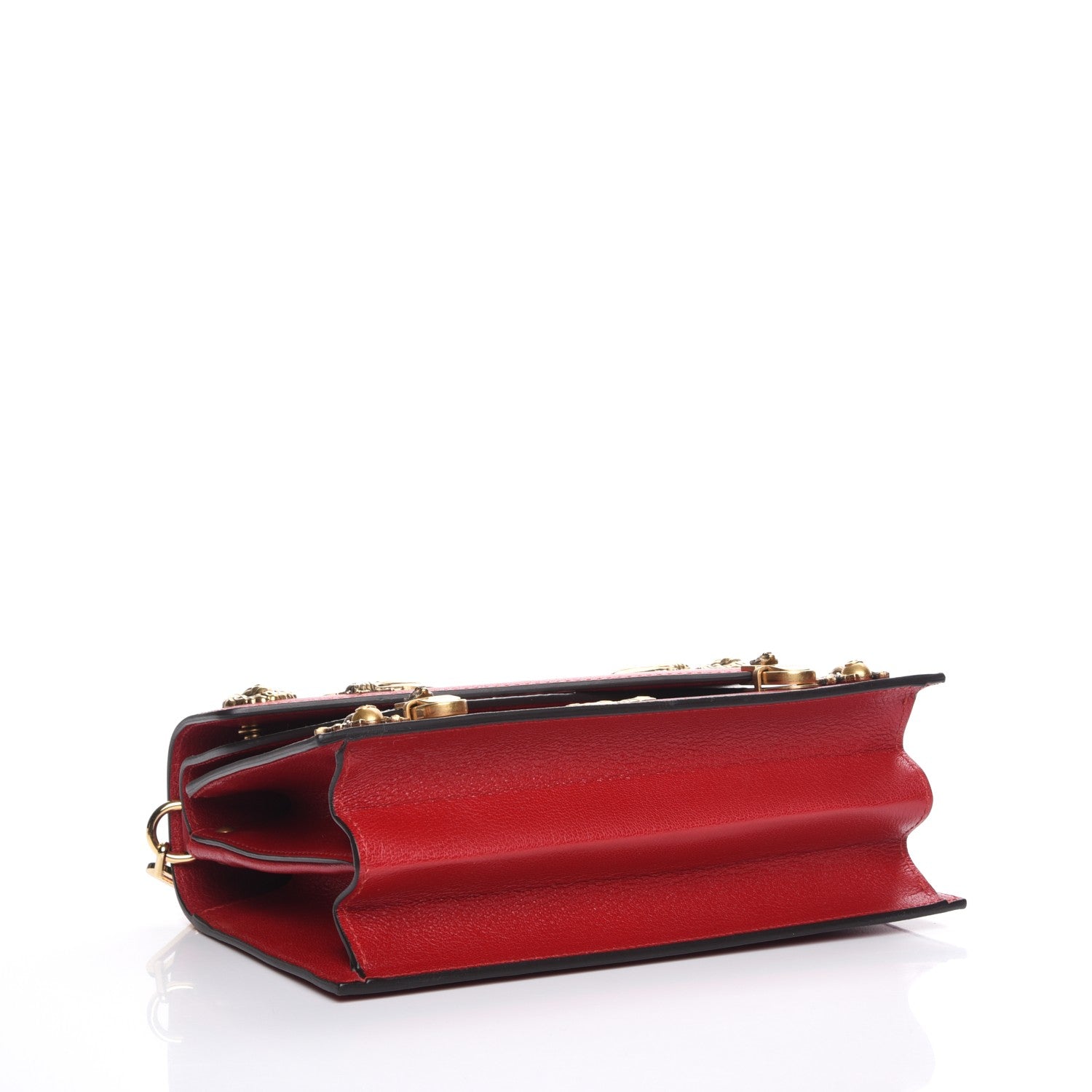 Gucci Calfskin Snakeskin Studded Small Ottilia Top Handle Bag Hibiscus Red 4 of 8