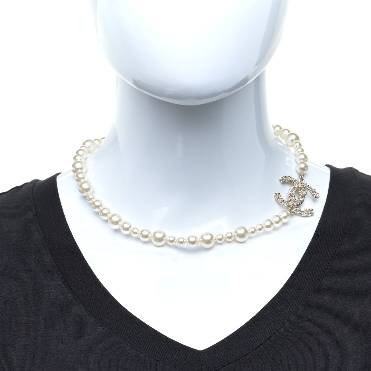 Pearl Crystal CC Short Necklace Gold