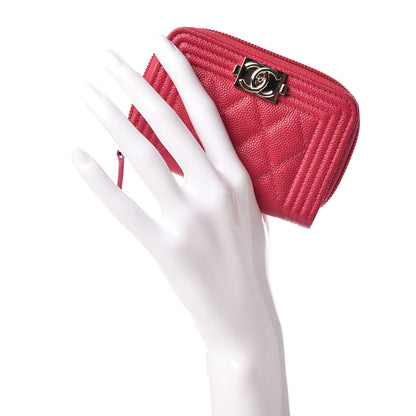 Chanel Caviar Quilted Boy Zip Around Coin Purse Wallet Fuchsia 2 of 10