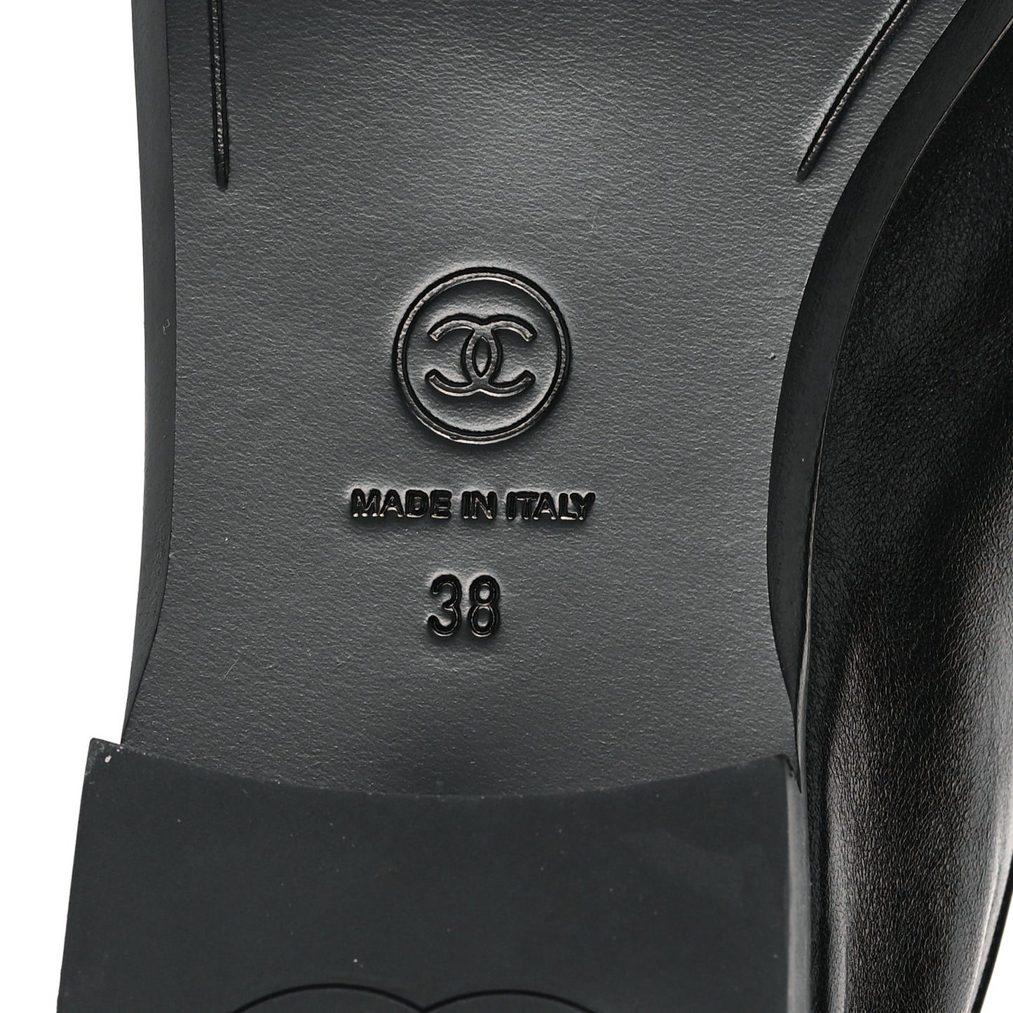 Shiny Calfskin CC Mocassin Loafers 38 Black