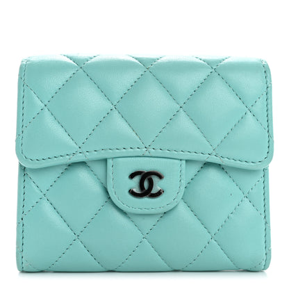 Chanel Lambskin Quilted Compact Flap Wallet Turquoise 1 of 13