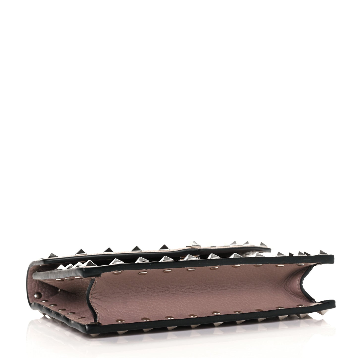Pebbled Calfskin Rockstud Envelope Wallet on Chain Poudre