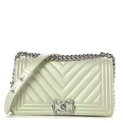 Chanel Metallic Lambskin Chevron Quilted Medium Boy Flap Light Green 1 of 11