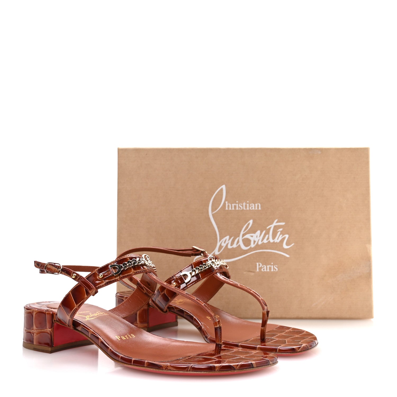 Christian Louboutin Calfskin Alligator Embossed MJ 25 Thong Sandals 39 Acajou 8 of 8