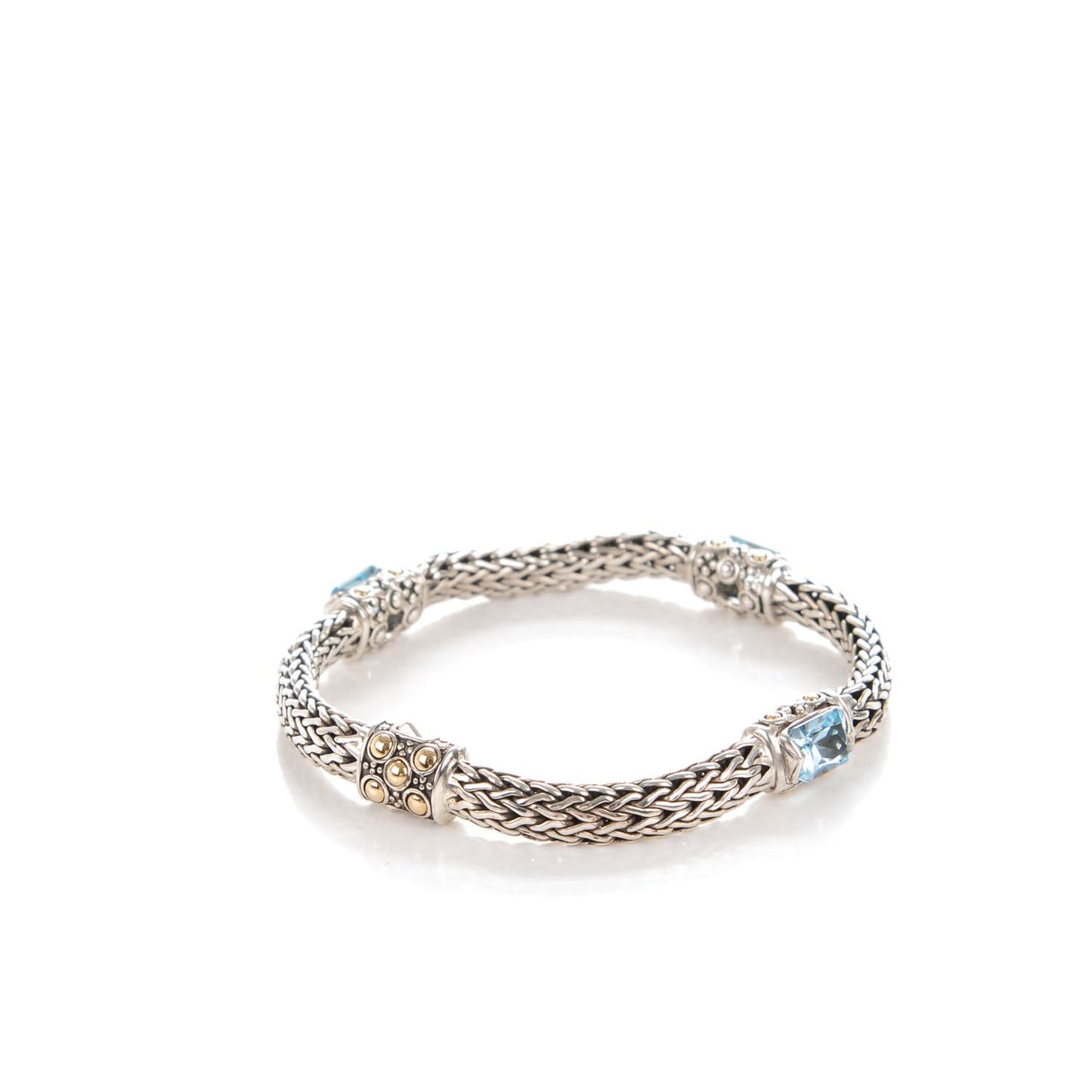 Sterling Silver 18K Yellow Gold Blue Topaz Classic Four Station Chain Clasp M Bracelet