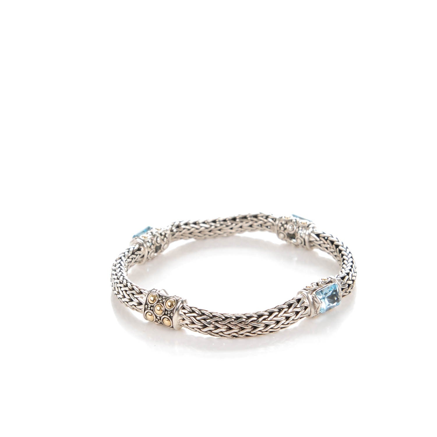 John Hardy Sterling Silver 18K Yellow Gold Blue Topaz Classic Four Station Chain Clasp M Bracelet 3 of 6